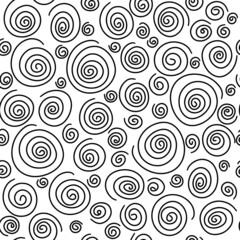 Fototapeta premium Spiral pattern black. An abstract retro pattern of geometric shapes. A geometric wave of circles background. Vector abstract seamless pattern with a hand-drawn round spiral shape made with a brush.