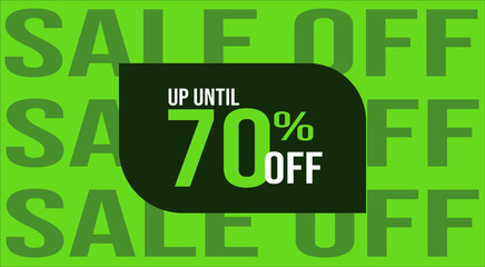 Fototapeta premium Settlement up to fifty percent off. Green banner with 70% off