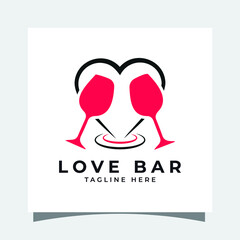 Love Bar logo design template Heart and wine glass