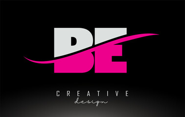 BE B E White and Pink Letter Logo with Swoosh.