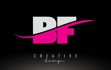 BF B F White and Pink Letter Logo with Swoosh.