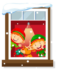 Obraz na płótnie Canvas View through the window of cartoon character in Christmas theme