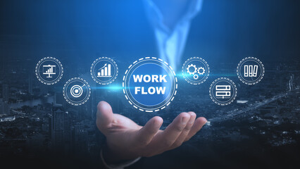 Business and workflow, problem-solving.Concept about workflow to improve efficiency in process with automation.