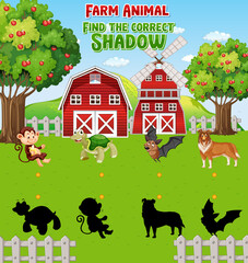 Obraz na płótnie Canvas Matching Farm animal shadow worksheet