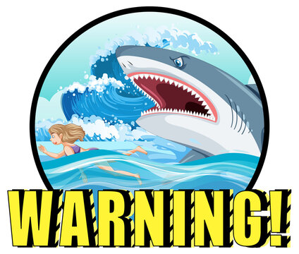 A Marine logo with big blue shark and warning text
