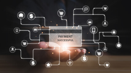 Online payment shopping concept.Businessman online payment on a virtual interface, technology, and innovative, banking and online shopping.