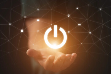 Planet Earth and electric power button. Elements of this image furnished by NASA