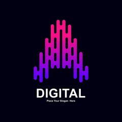 Fototapeta premium Abstract letter A modern line and digital vector logo design. Suitable for typography technology electronic, geometric technology font and modern futuristic design 