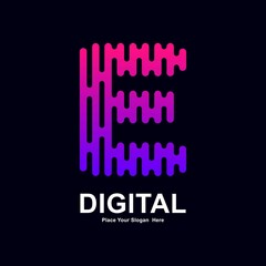 Abstract letter E modern line and digital vector logo design. Suitable for typography technology electronic, geometric technology font and modern futuristic design 