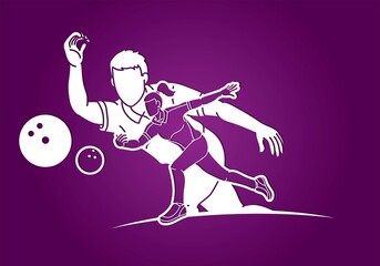 Group of Bowling Sport Player Action Cartoon Graphic Vector