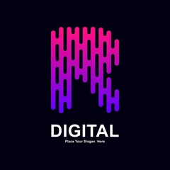 Abstract letter R modern line and digital vector logo design. Suitable for typography technology electronic, geometric technology font and modern futuristic design 