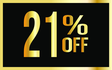 21% discount. Golden numbers with black background. Luxury banner for shopping, print, web, sale illustration