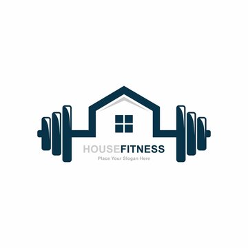 Fitness house logo vector template. Suitable for house design and barbell or fitness symbol