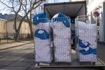 Oslo, Norway A truck picks up dirty laundry from a hotel.