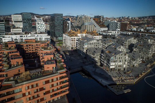 Oslo, Norway March 3, 2022 Residential buildings in the Barcode district.