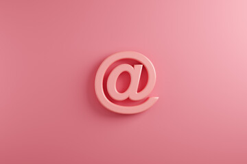 Email at symbol or icon on pink background.