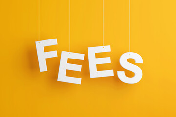 The word fees levitates on yellow background. - obrazy, fototapety, plakaty