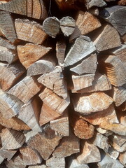 Birch firewood put in woodpile background