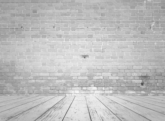 gray interior with brick wall