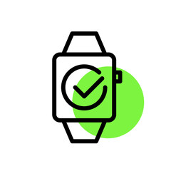 Approved symbol. Checkmark on a smart watch. Pixel perfect, editable stroke color icon