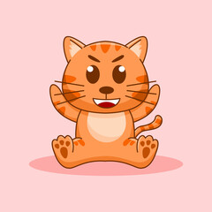 Cute orange cat sitting, cartoon vector illustration