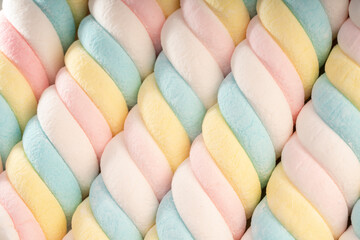 Sweet Candy Rainbow Marshmallow, Background or texture of Multi-coloured blue and pink marshmallows.