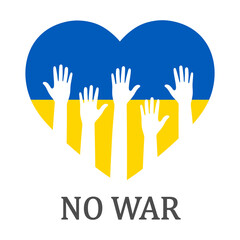 Illustration of a sign stop war in Ukraine. Hands up with a heart on a white background