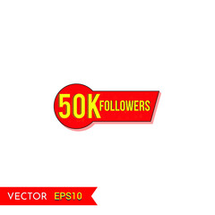 50K followers social media post background template. Creative celebration followers typography design badges.abstract promotion graphic elements vector illustration.