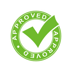 Approved green vector seal on white background	