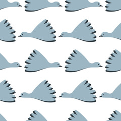 Obraz premium Seamless pattern of flying birds on a white background. Minimalistic print for fabric and other surfaces