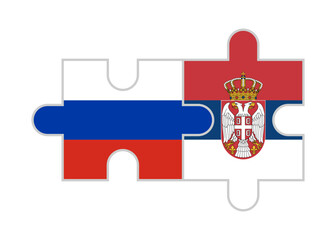 Fototapeta premium puzzle pieces of russia and serbia flags. vector illustration isolated on white background