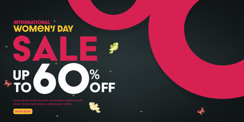 International Women's Day Sale Poster Design with 60% Discount. March 8.