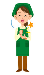 笑顔で納得するスーパーマーケットの女性店員
