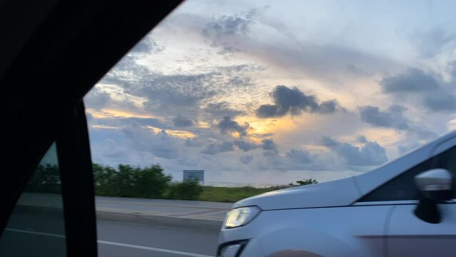 Sunset from a car in Cartagena, Colombia.