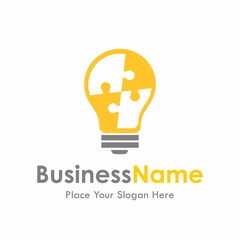 Puzzle Bulb Lamp vector logo template. Suitable for education, kids, puzzle.