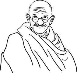 Mahatma Gandhi Indian lawyer Portrait Hand drawn line art Illustration