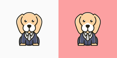 Cute Dog Illustration Wearing Clothes Suit Animal Funny Character Cartoon Pet Vector Logo Design