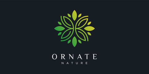 Illustration Ornate Leaf Organic Green Nature Ornament Floral Decoration Health Vector Logo Design