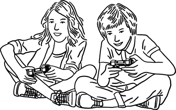 Playing Video Games Black And White Clipart