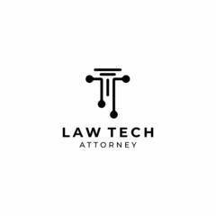 Illustration abstract circuit technology with pillar law firm logo design