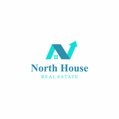 Creative Illustration modern house on initial N sign geometric logo design template