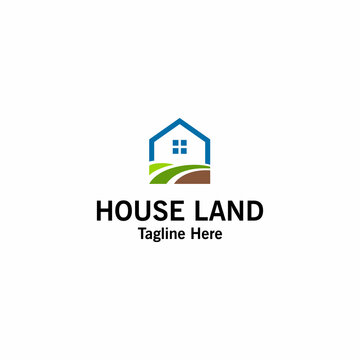 Creative illustration modern minimalist house with land farming sign logo design template 