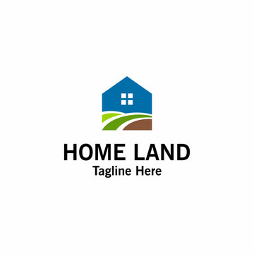 Creative illustration modern minimalist house with land farming sign logo design template 