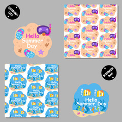 Set of vector seamless patterns with animals. Hand drawn illustration of and