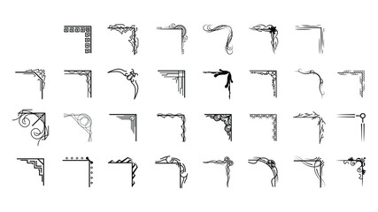 Set Hand Draw Of Corners Different Shapes Flower Decoration Vector Design Doodle Sketch Style For Wedding And Banner