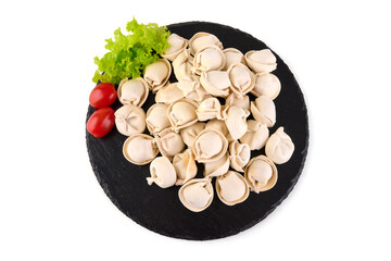 Raw dumplings, isolated on white background.