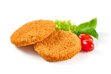 Breaded Chicken Cordon Bleu, isolated on white background.