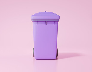 3D single trash purple on pink background. environmental conservation concept. garbage, opy space, cartoon minimal. 3d rendering illustration