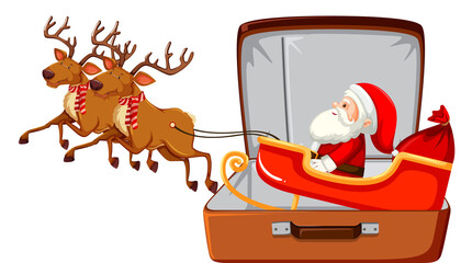Christmas theme with Santa in a luggage on white background