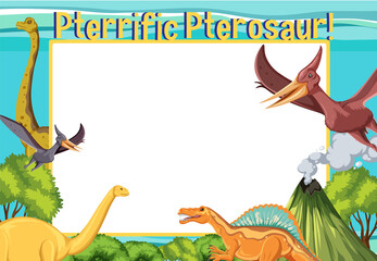 Scene with dinosaurs and whiteboard in the forest © blueringmedia